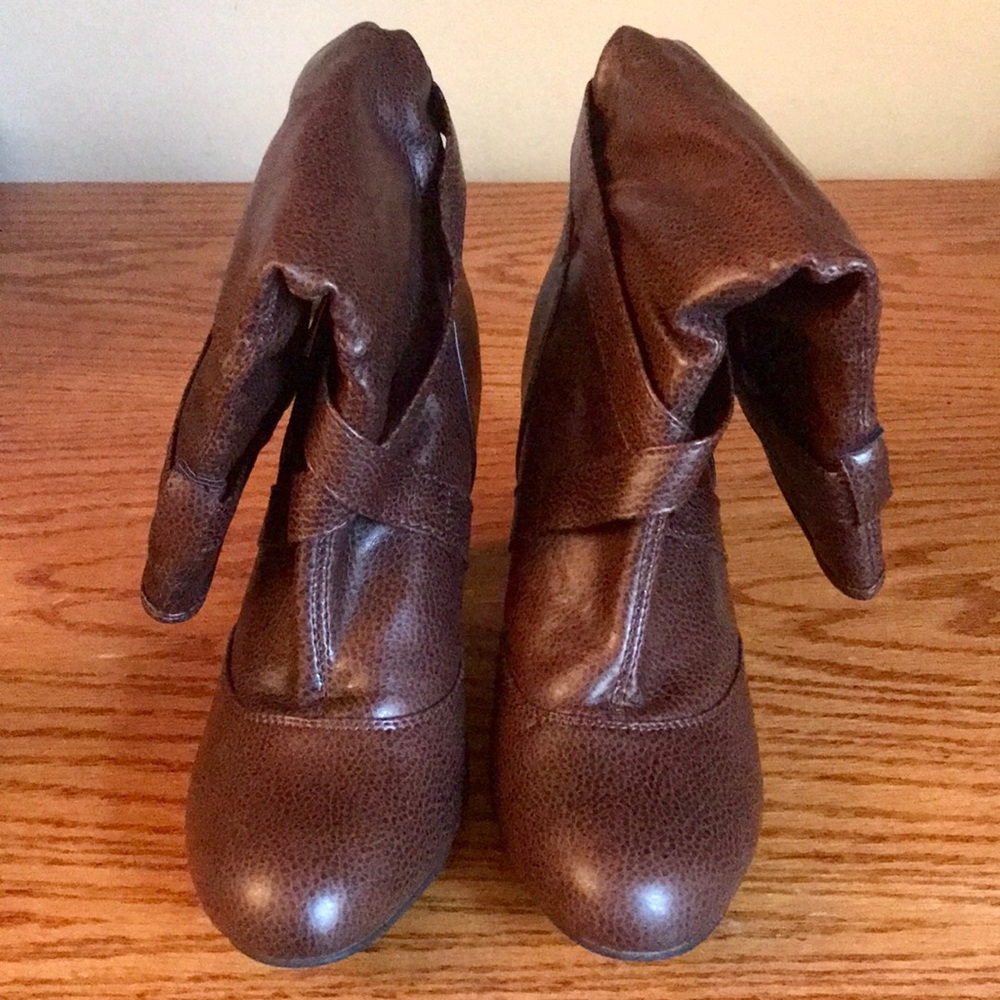 Brown leather heeled boots